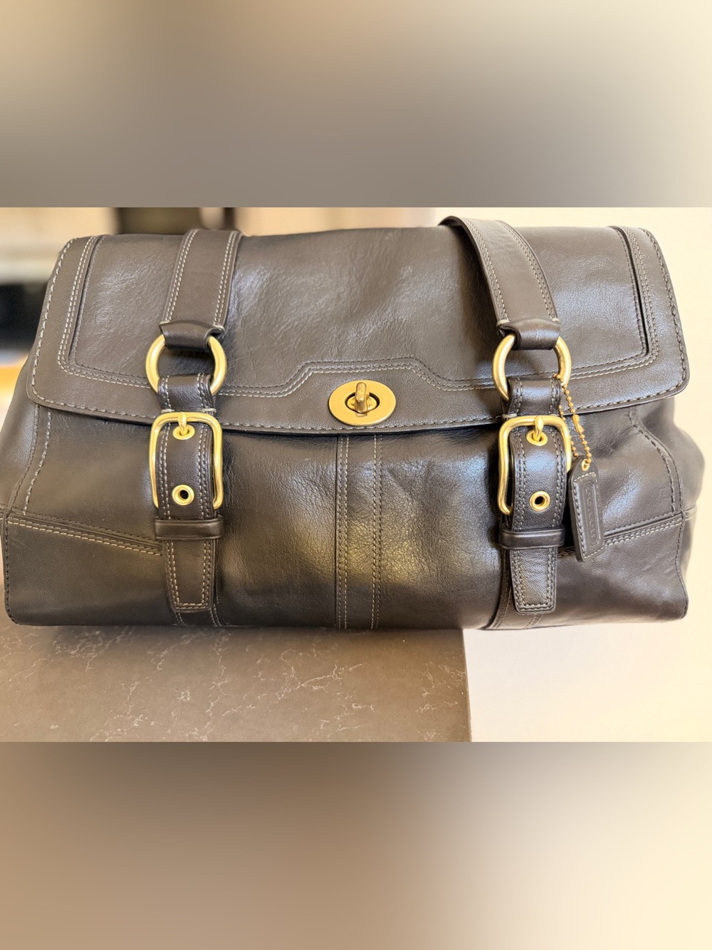Vintage Coach Hampton Leather Satchel #11046 Black Brass Turnlock Y2K